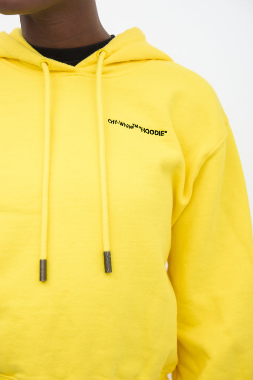 Off-White Yellow Cropped Embroidered Logo Hoodie