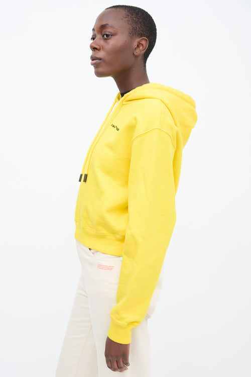 Off-White Yellow Cropped Embroidered Logo Hoodie