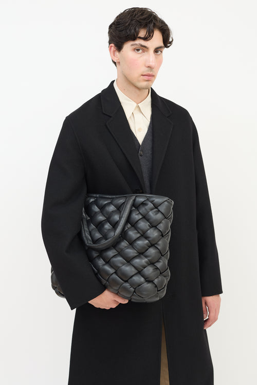 Officine Creative Black Leather Quilted Tote Bag