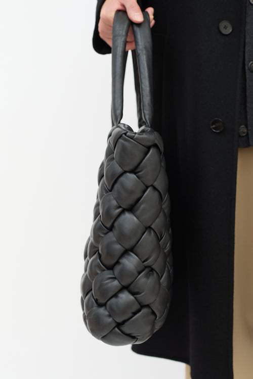 Officine Creative Black Leather Quilted Tote Bag