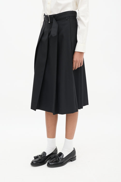 Officine Générale Black Wool Pleated Belted Skirt