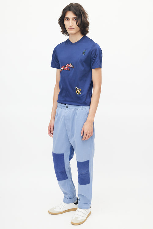 Officine Générale Blue Patched Cuffed Trouser