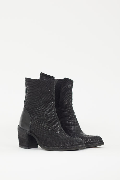 Officine Creative Black Textured Leather Boot