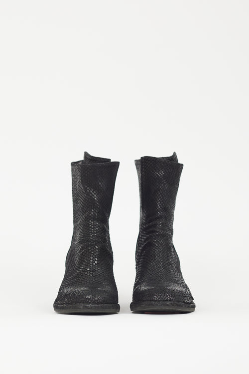 Officine Creative Black Textured Leather Boot