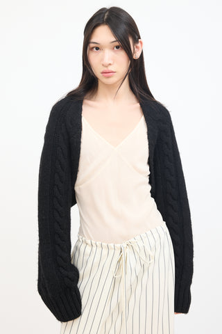 Open Yy Black Wool Cable Knit Bolero Cardigan