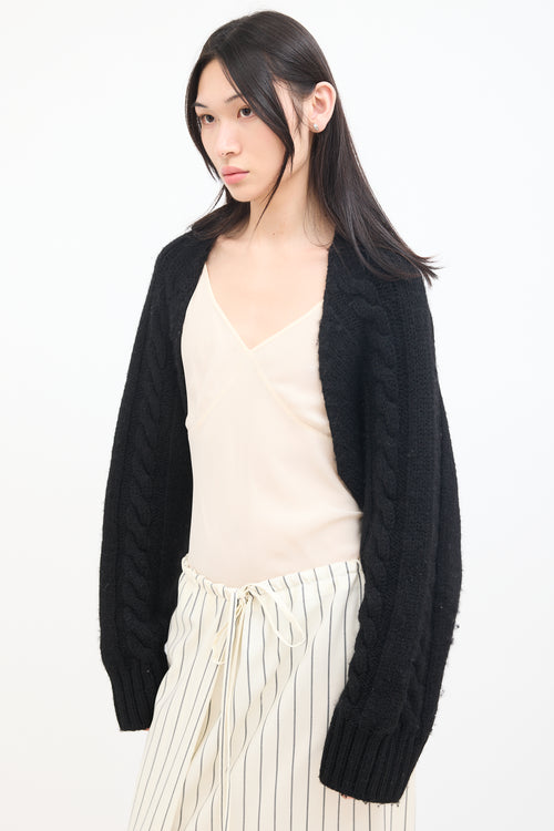 Open Yy Black Wool Cable Knit Bolero Cardigan