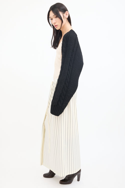 Open Yy Black Wool Cable Knit Bolero Cardigan