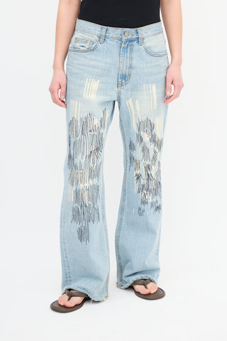 Open YY Light Wash Embroidered Jeans