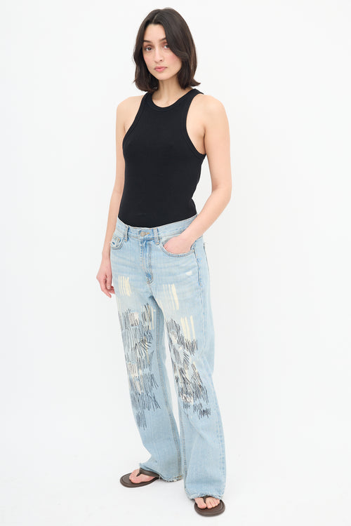 Open YY Light Wash Embroidered Jeans