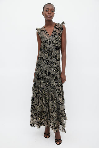 Opening Ceremony Black 
Gold Metallic Floral Dress