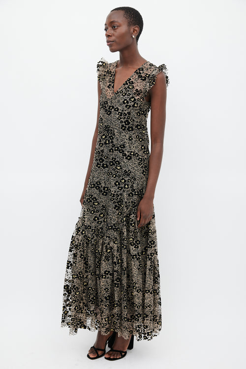 Opening Ceremony Black 
Gold Metallic Floral Dress