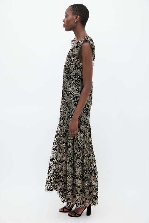 Opening Ceremony Black 
Gold Metallic Floral Dress