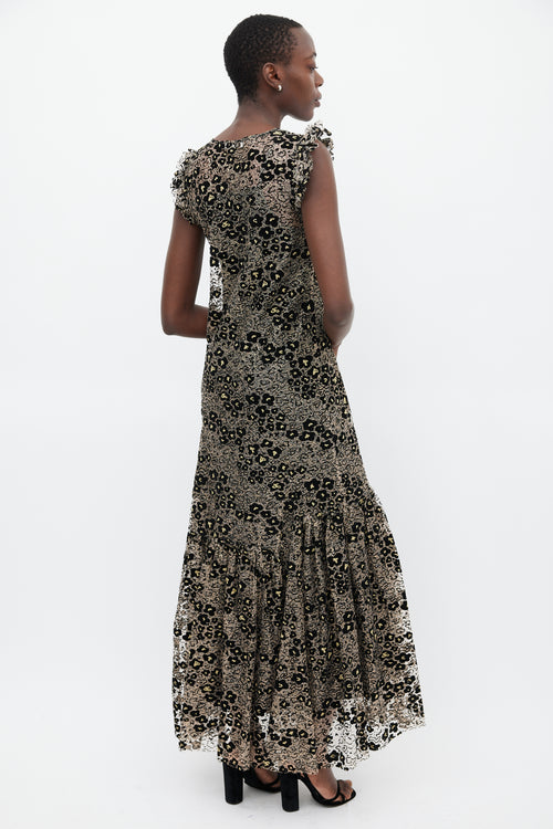 Opening Ceremony Black 
Gold Metallic Floral Dress