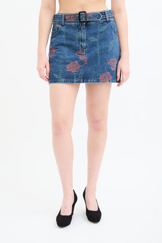 Opening Ceremony Medium Wash Rose Pattern Denim Skirt