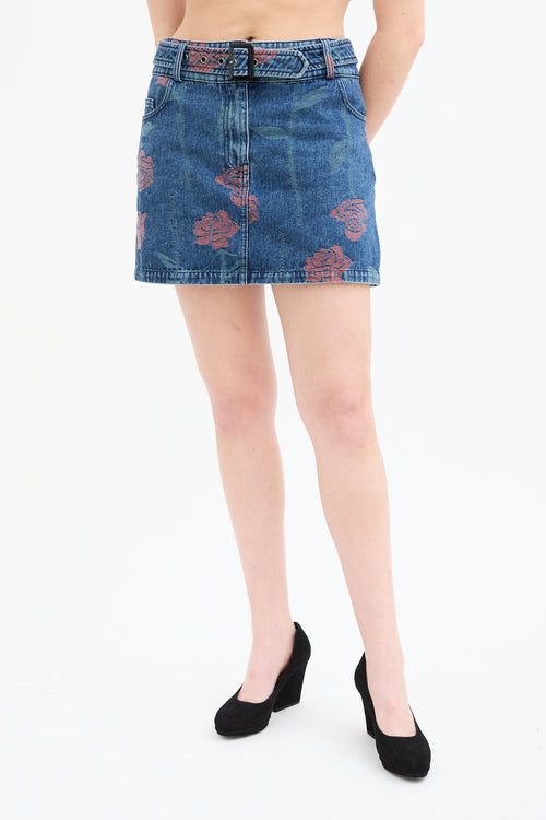 Opening Ceremony Medium Wash Rose Pattern Denim Skirt