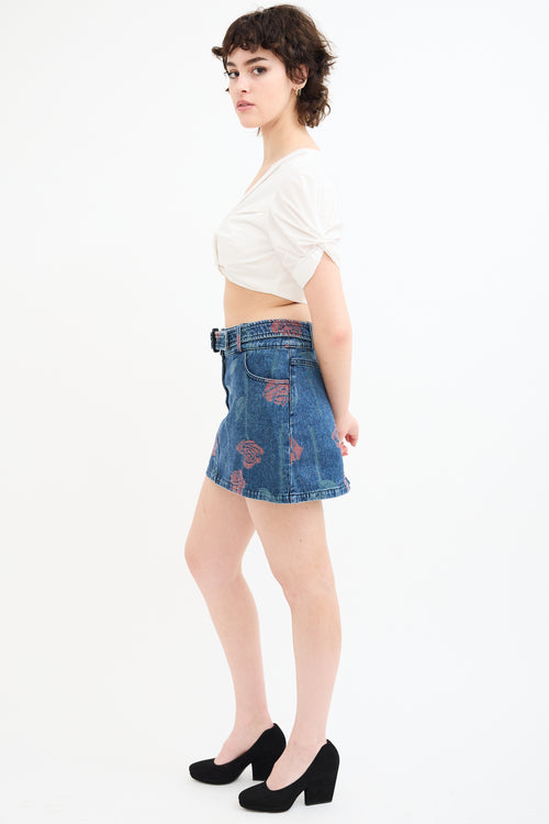 Opening Ceremony Medium Wash Rose Pattern Denim Skirt