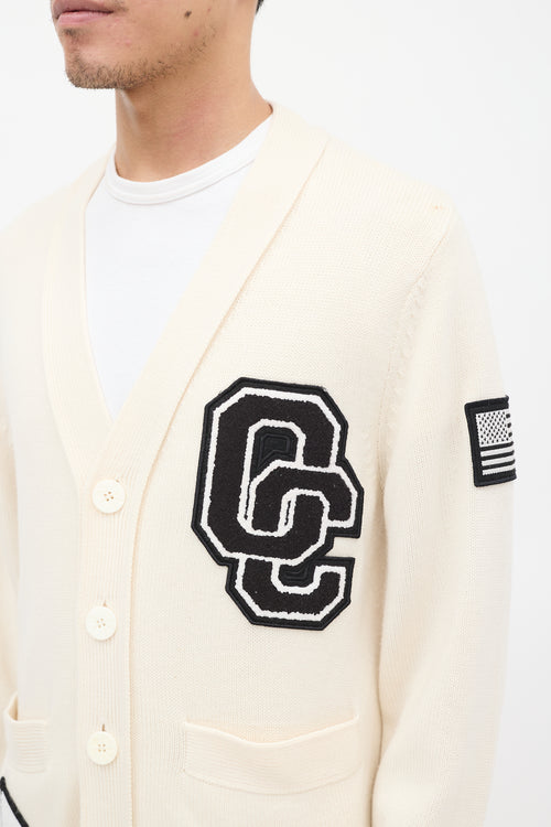 Opening Ceremony Cream 
Black Wool Logo Patch Cardigan