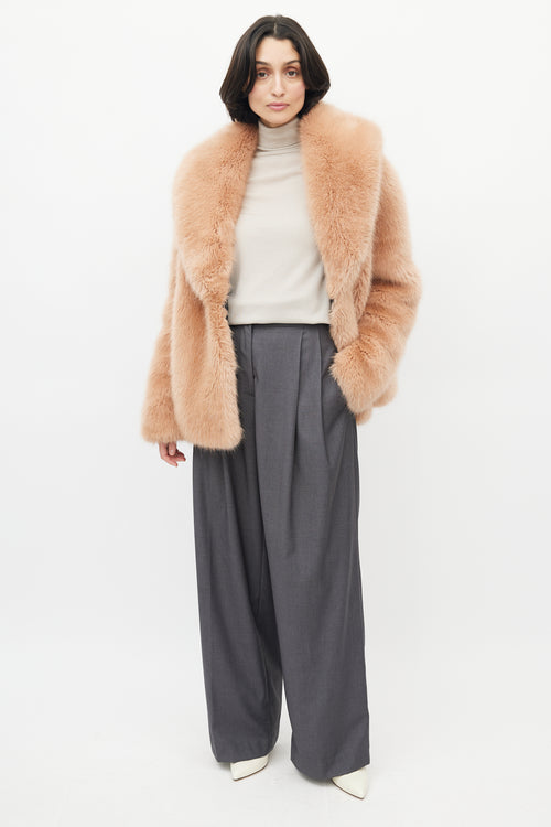 Opening Ceremony Pink 
Grey Faux Fur Knit Jacket