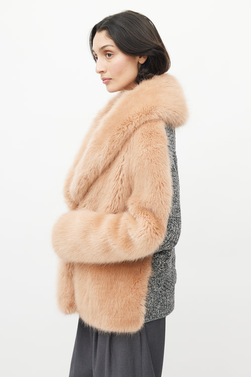 Opening Ceremony Pink 
Grey Faux Fur Knit Jacket