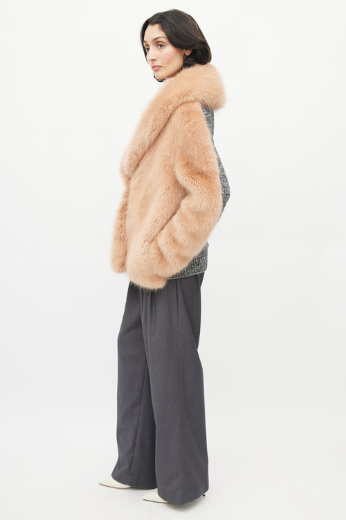 Opening Ceremony Pink 
Grey Faux Fur Knit Jacket