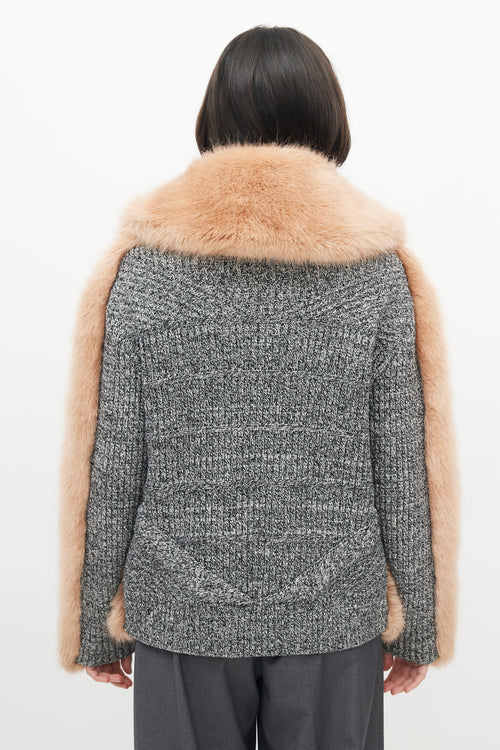 Opening Ceremony Pink 
Grey Faux Fur Knit Jacket