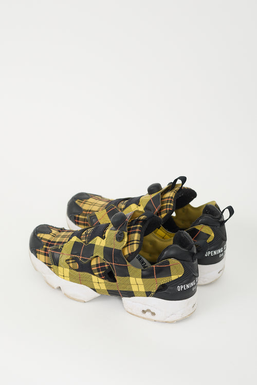 Opening Ceremony X Reebok Black 
Yellow Plaid Instapump Sneaker