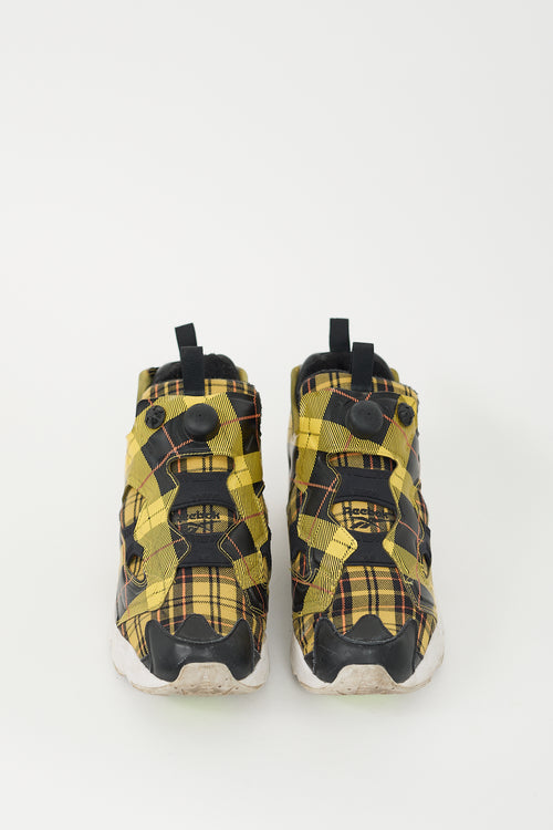 Opening Ceremony X Reebok Black 
Yellow Plaid Instapump Sneaker