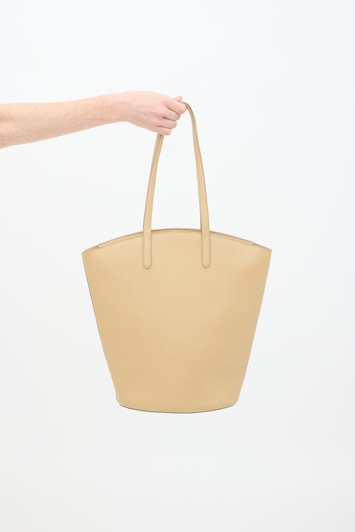 Oroton Beige Leather Structured Tote Bag