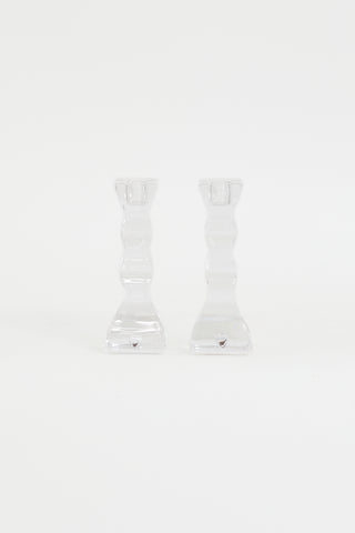 Orrefors Clear Crystal Wavy 6" 2 Piece Candlesticks