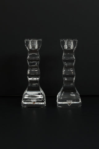 Orrefors Clear Crystal Wavy 6" 2 Piece Candlesticks