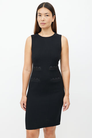 Oscar de la Renta Black Embroidered Midi Dress