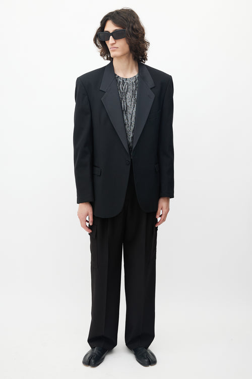 Oscar De La Renta Black Satin Blazer