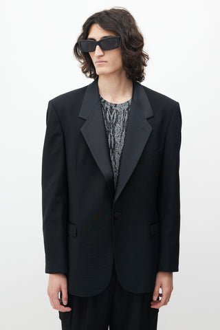 Oscar De La Renta Black Satin Blazer