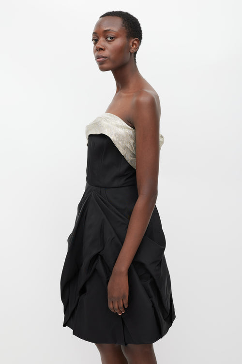 Oscar de la Renta Black Silk Gathered Dress