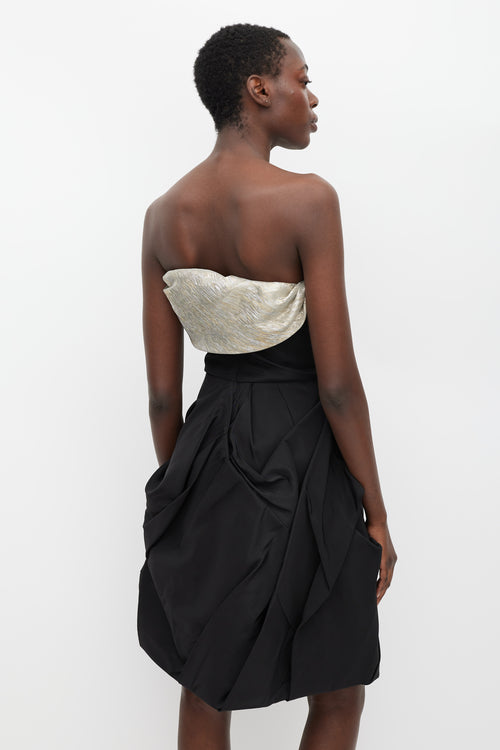 Oscar de la Renta Black Silk Gathered Dress