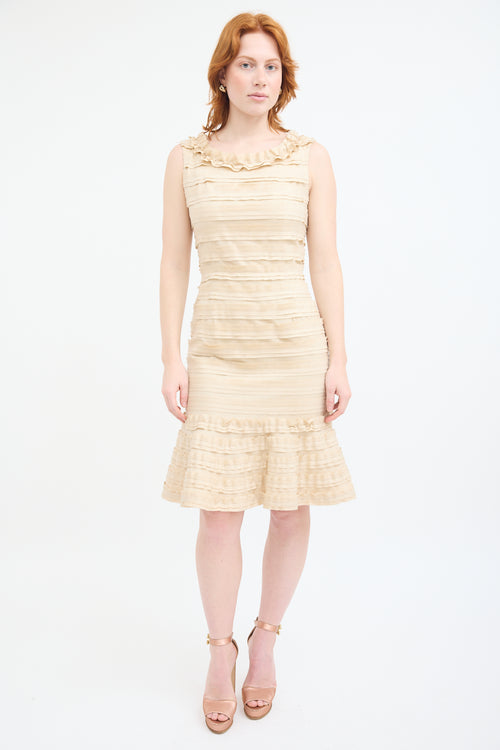 Oscar de la Renta Beige Wool Tiered Dress