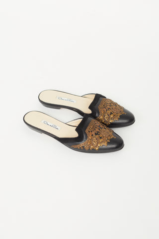 Black 
Bronze Leather Filigree Mule