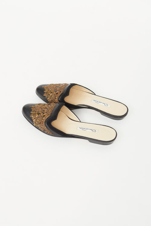 Black 
Bronze Leather Filigree Mule