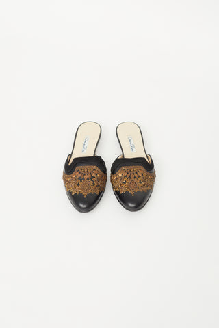 Black 
Bronze Leather Filigree Mule