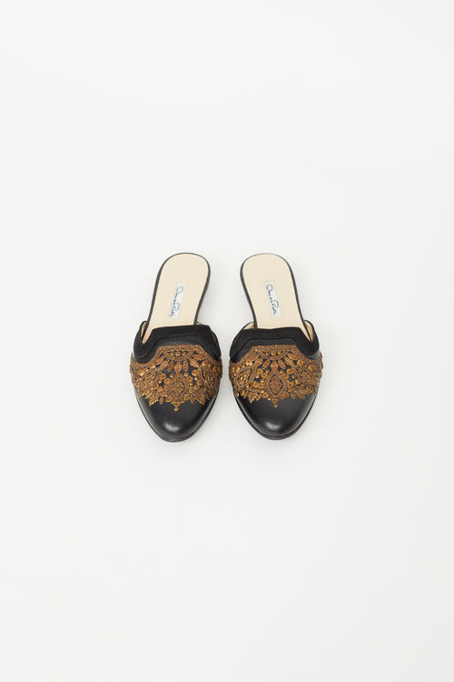 Black 
Bronze Leather Filigree Mule