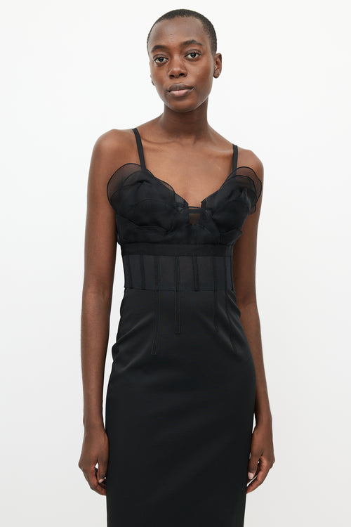 Oscar de la Renta Black Floral Bustier Dress