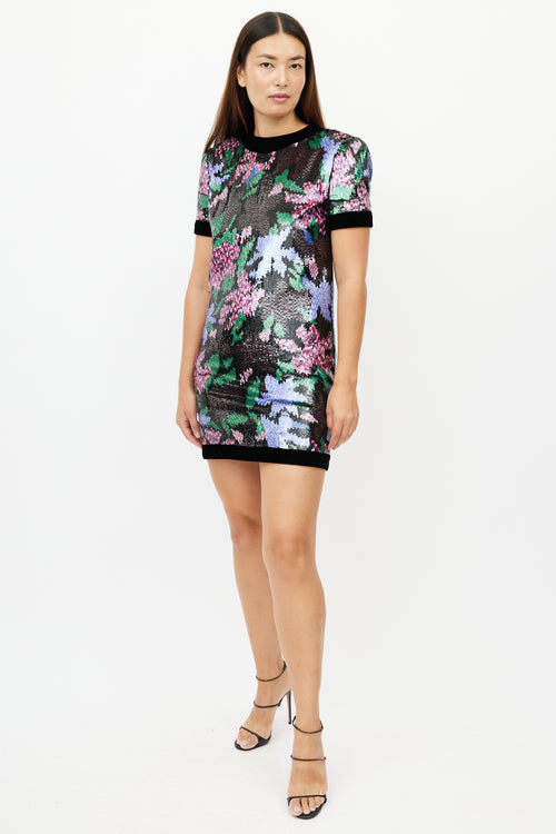 Oscar de la Renta Black 
Multicolour Floral Sequin Dress