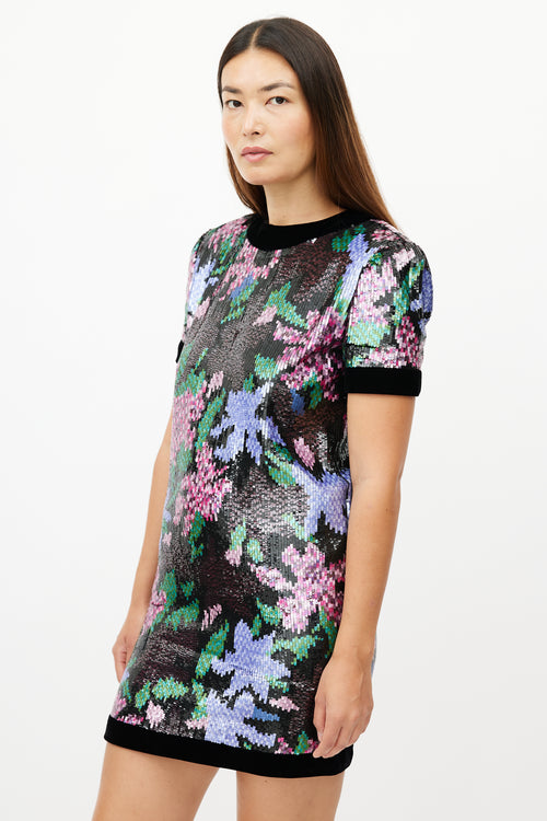 Oscar de la Renta Black 
Multicolour Floral Sequin Dress