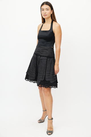 Oscar de la Renta Black Tiered Lace Skirt