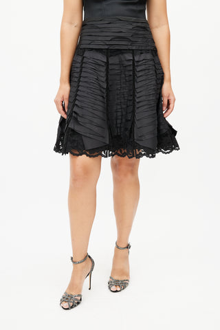 Oscar de la Renta Black Tiered Lace Skirt