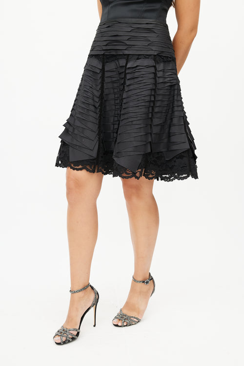 Oscar de la Renta Black Tiered Lace Skirt