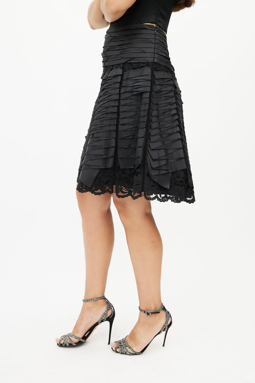 Oscar de la Renta Black Tiered Lace Skirt