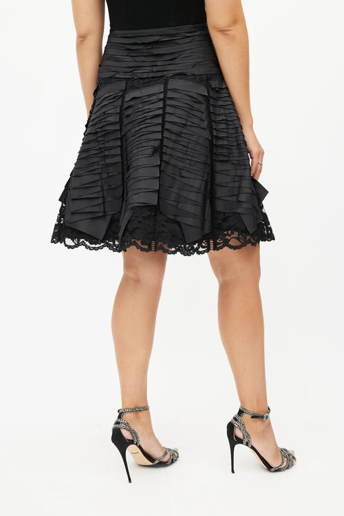 Oscar de la Renta Black Tiered Lace Skirt