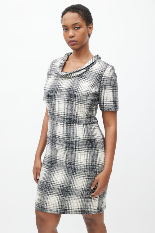 Oscar de la Renta Black 
White Plaid Cowl Dress