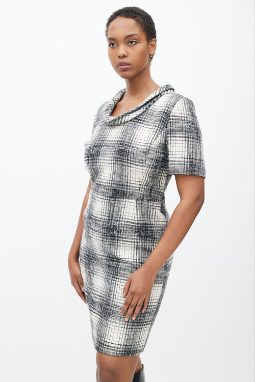 Oscar de la Renta Black 
White Plaid Cowl Dress